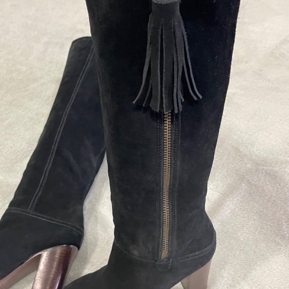 Coach Black Suede Therese Fringe Knee High Boots Size 7 - Picture 5 of 12